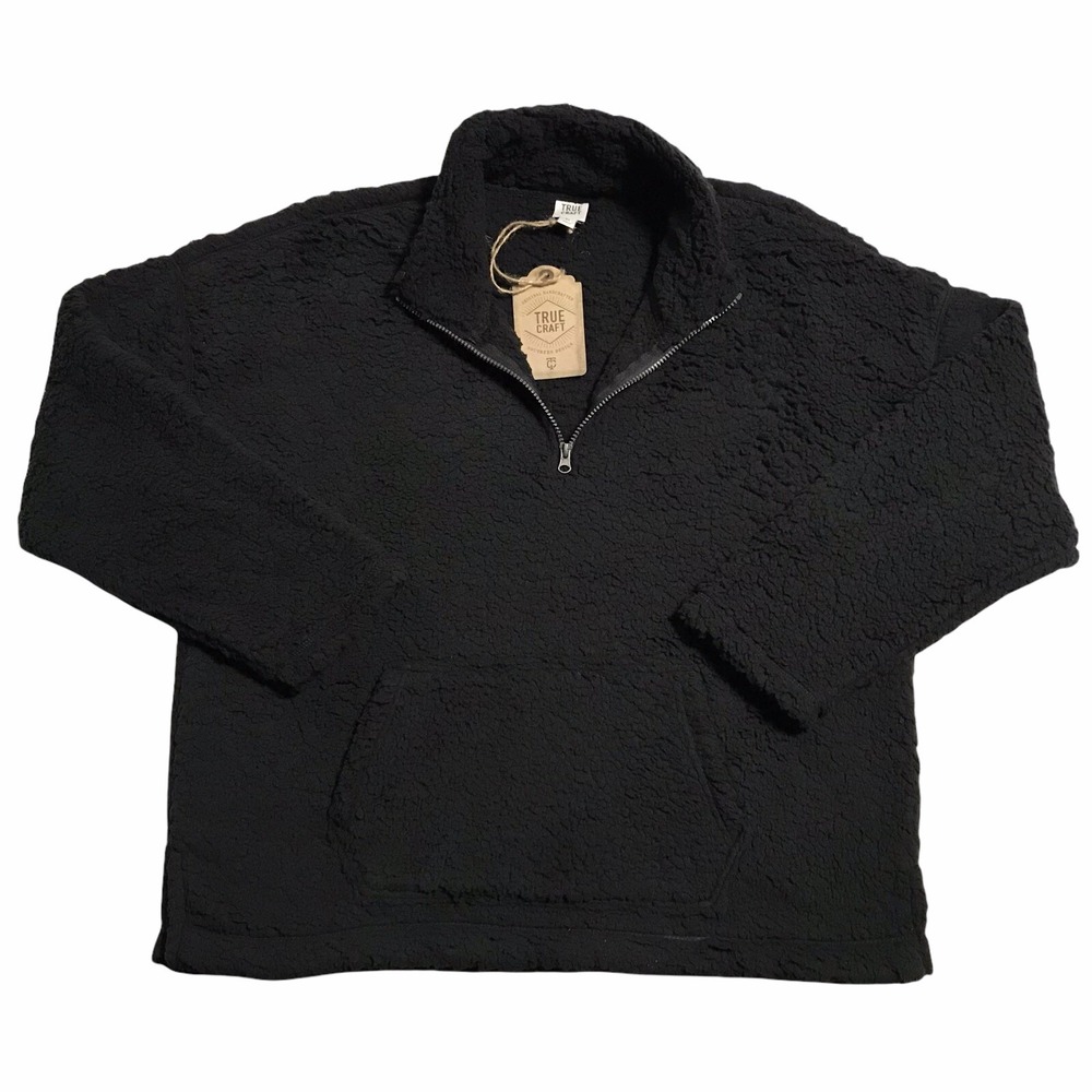 True Craft Women's Sherpa Pullover Sweater Plus Size 1X Solid Black Cozy 1/4 Zip - Picture 2 of 5